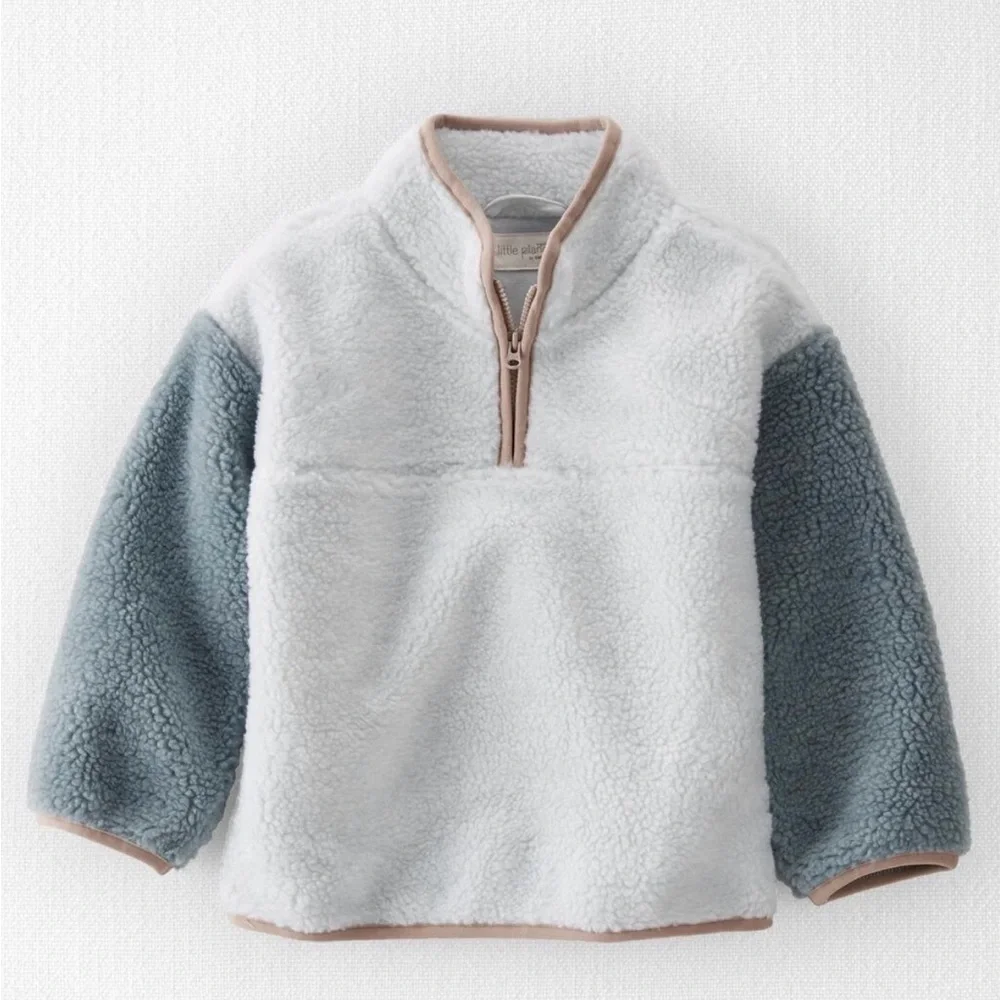 Carter’s Little Planet Recycled Sherpa Quarter Zip Pullover - 12m - White & Blue - Picture 2 of 4